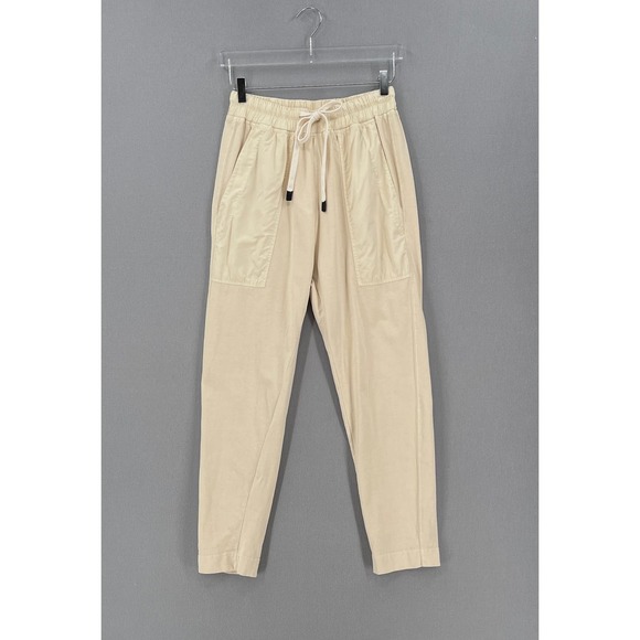 BASSIKE Pants Womens XS Tan Double Jersey Contrast Tapered High Rise Drawstring
